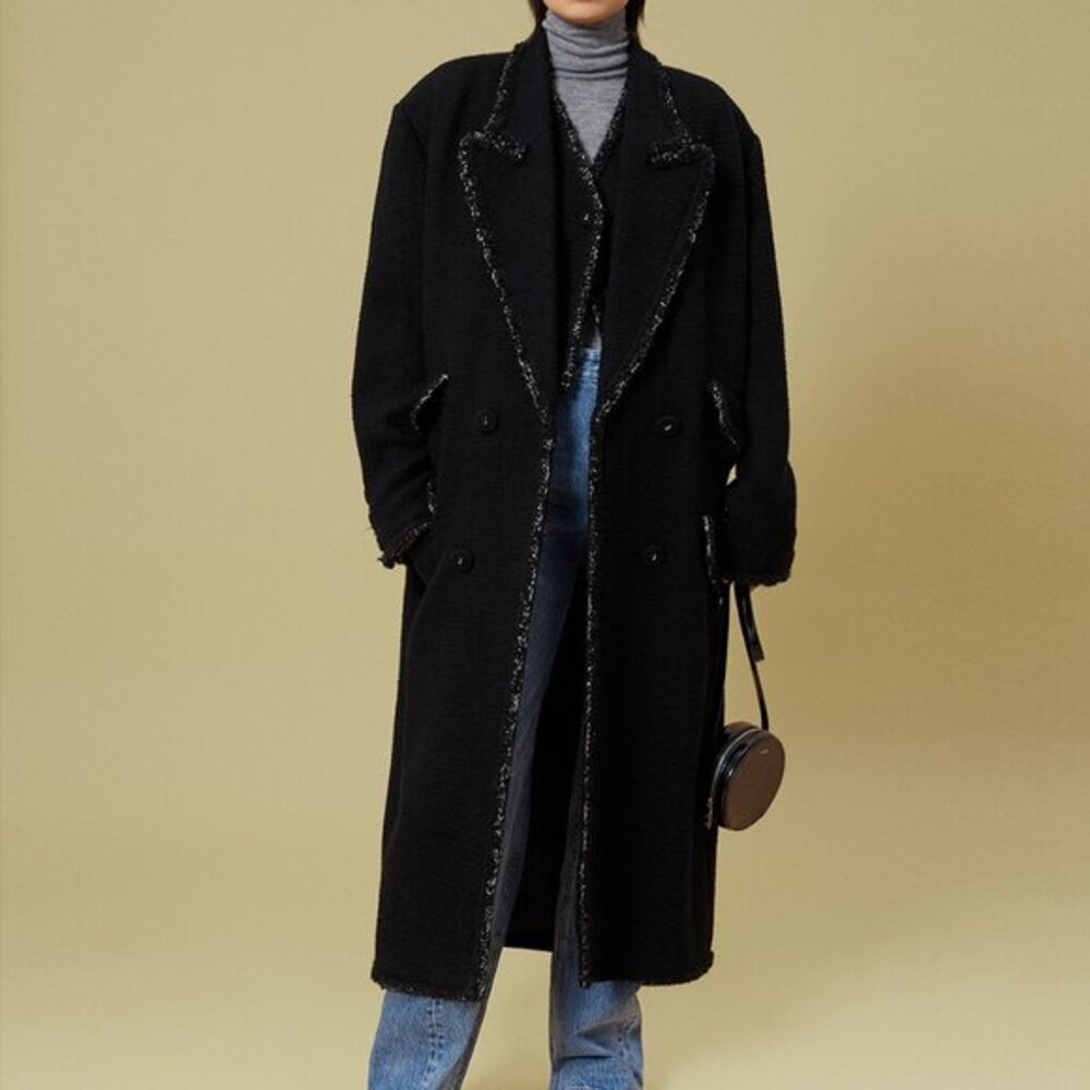 CHICJOC LEBOY Black Wide Shoulder BF Coat Luxury 100% Wool size 36